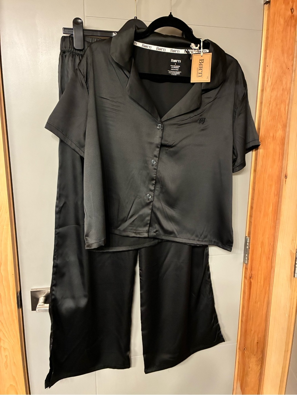 Born Black Satin Short-Sleeve Pajama Set
